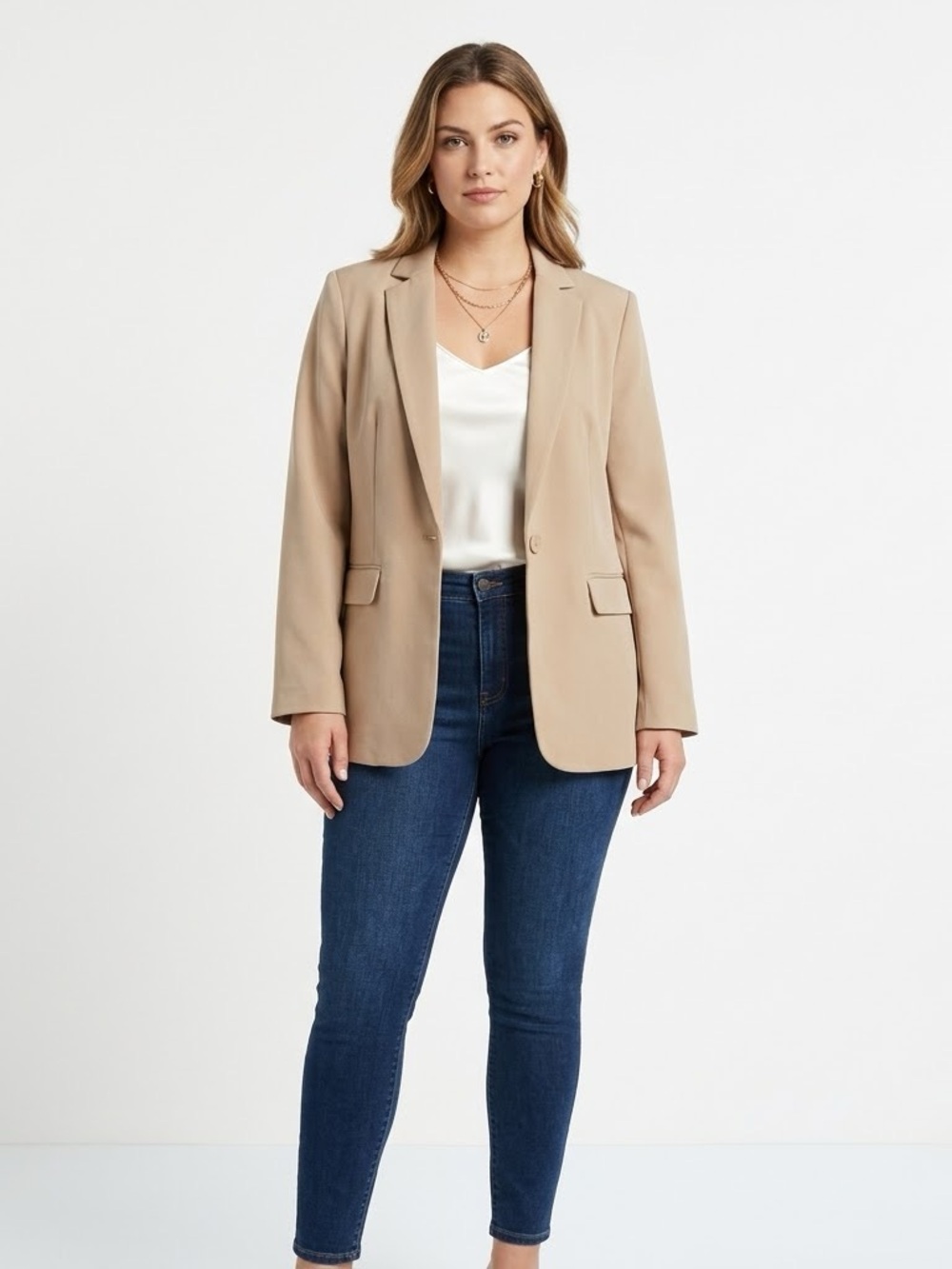 Women's Tan Single-Button Blazer - Tailored Workwear